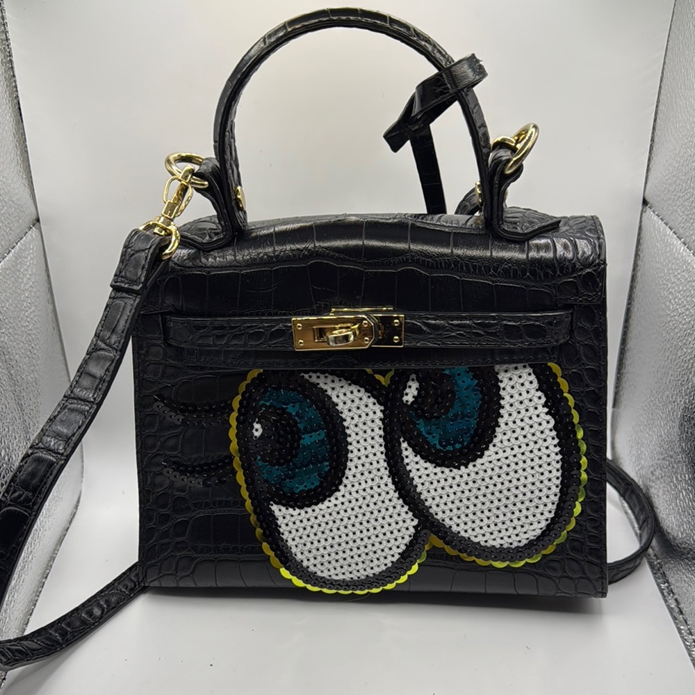Play no more korean bag with Black Crocodile Embossed Handbag with Eye Design